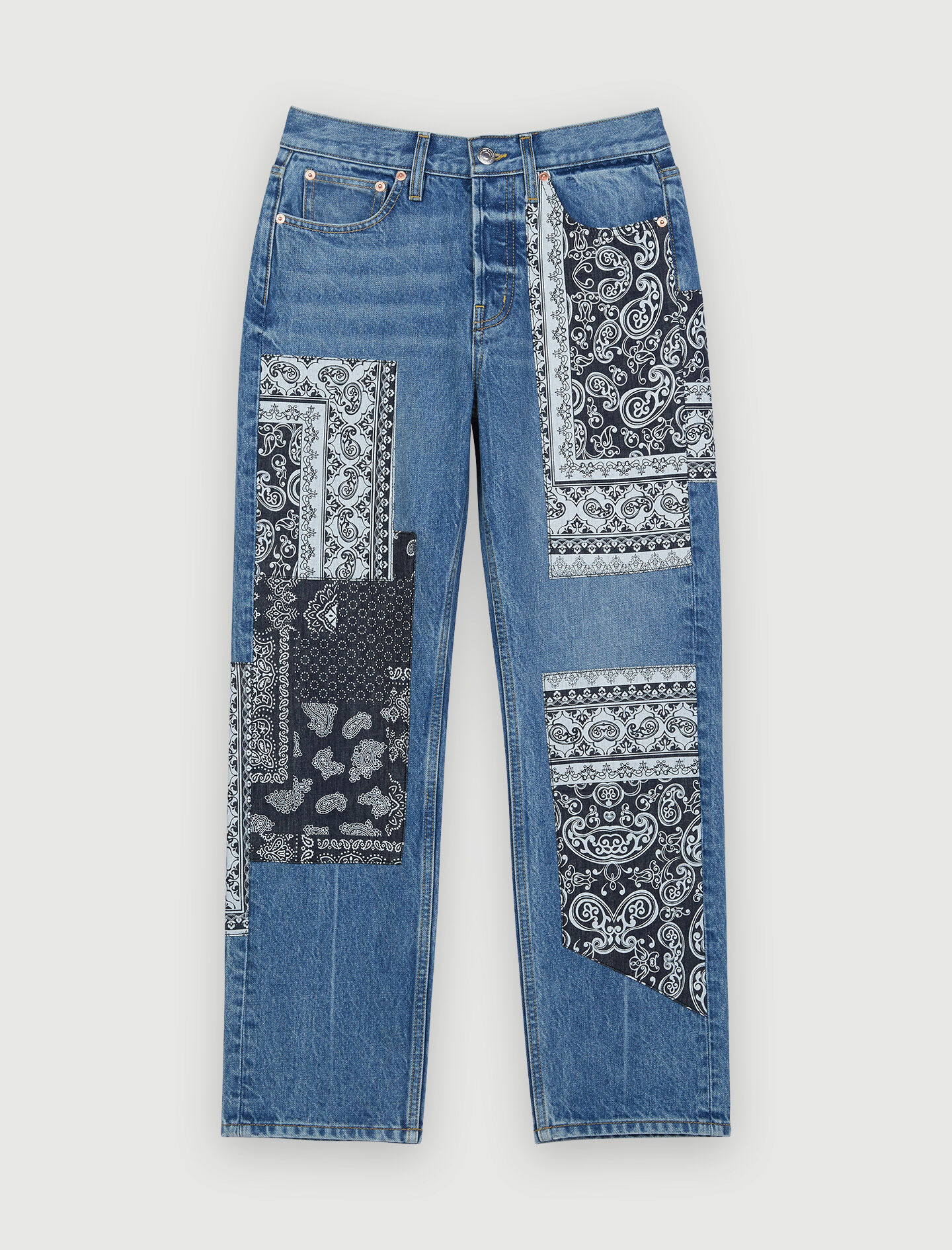 Printed patchwork jeans Blue For Women | Maje