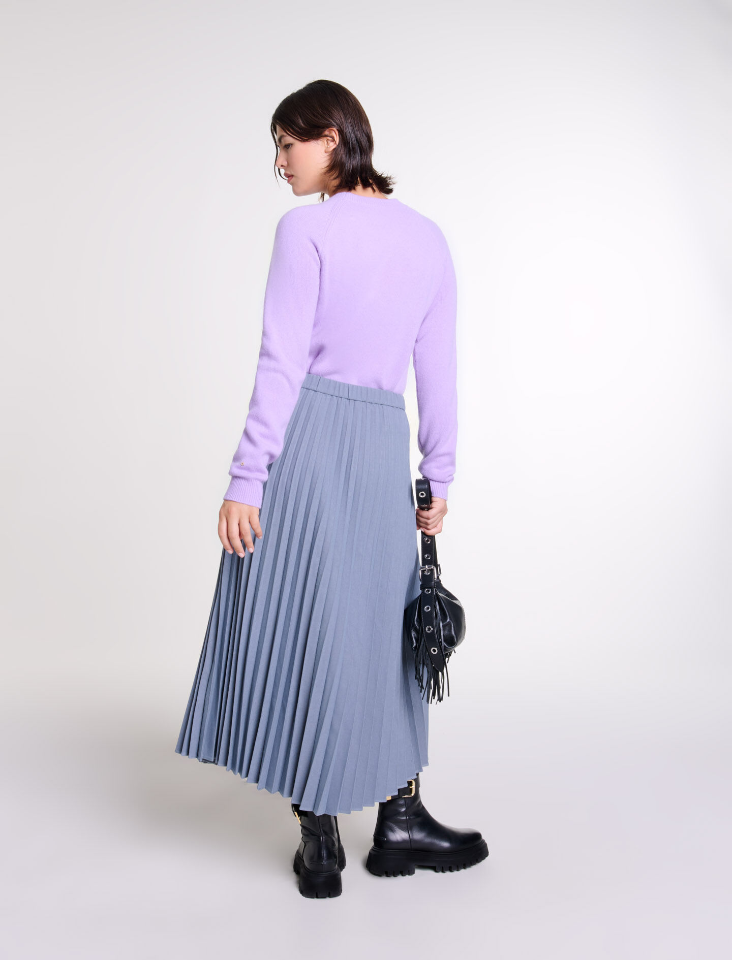 Asymmetrical pleated skirt Black / Gray For Women | Maje
