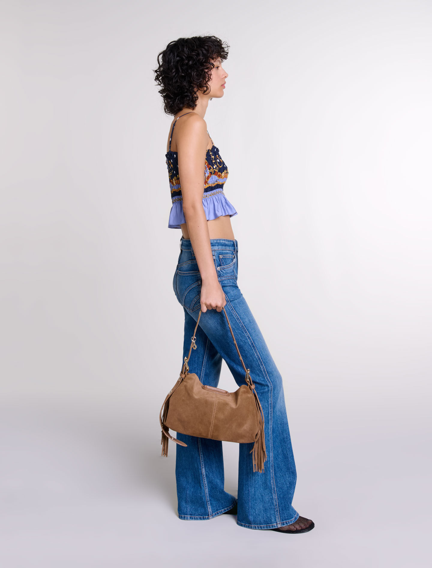 Embroidered flared jeans Blue For Women | Maje