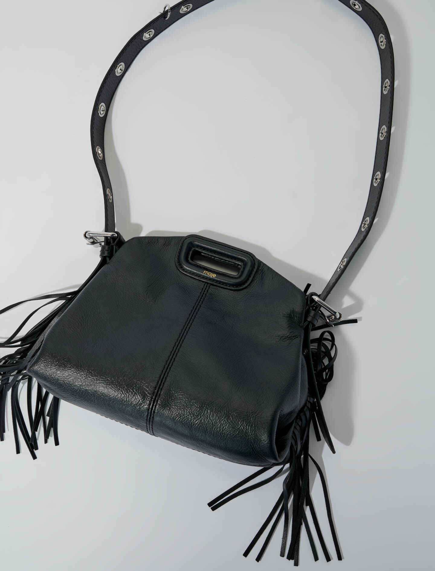 Crackle leather mini Miss M bag Black / Gray For Women | Maje