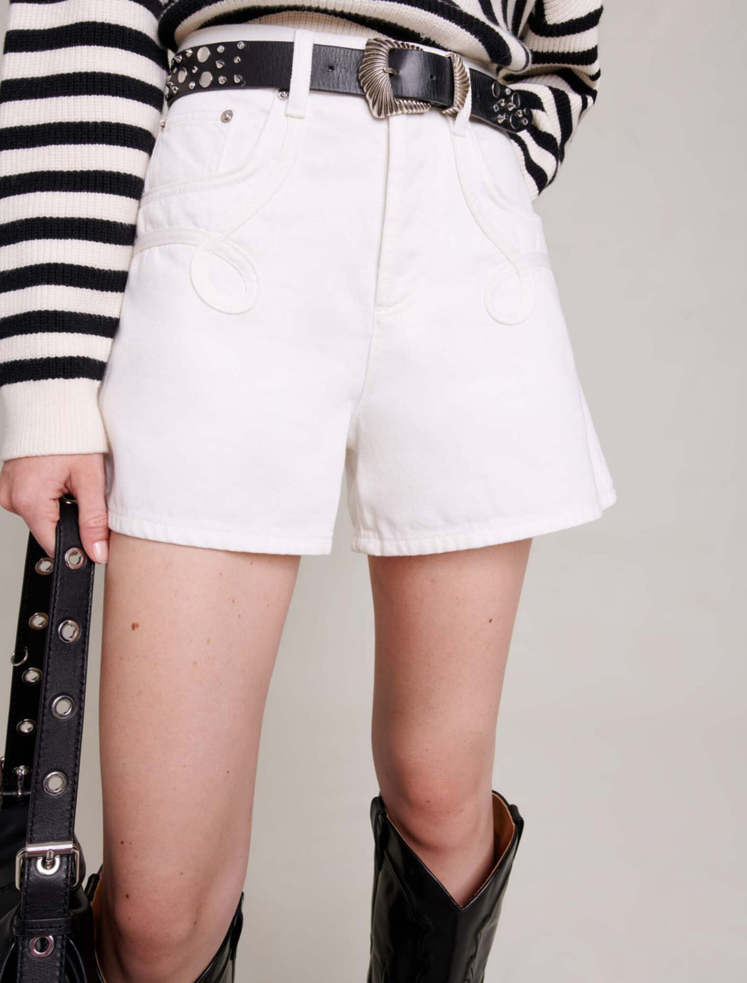 Embroidered denim shorts