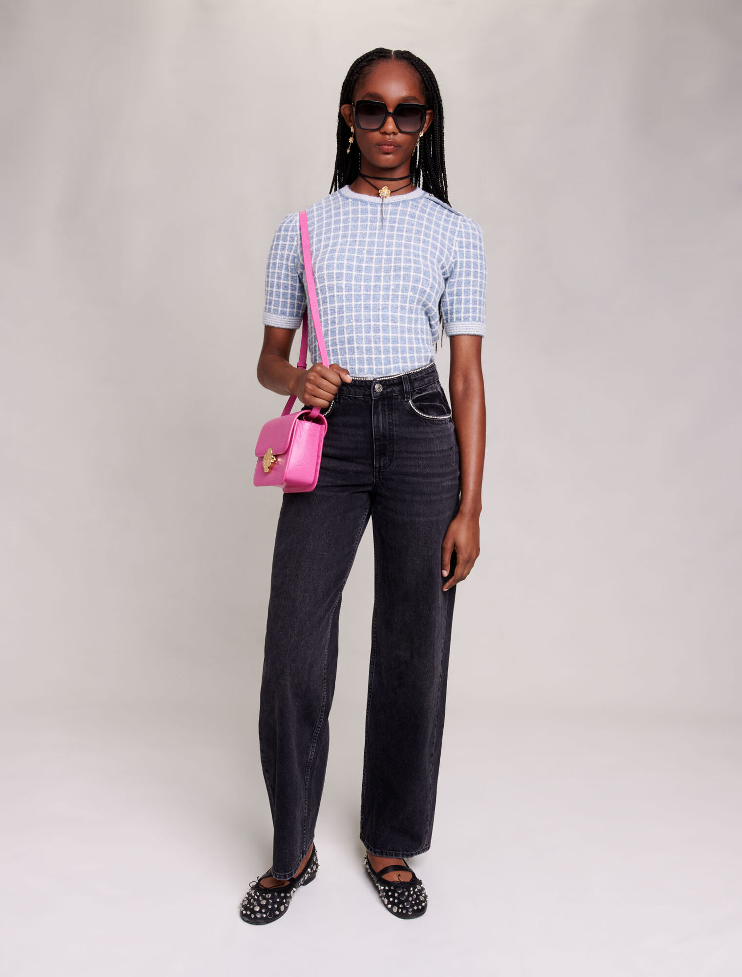Wide-leg jeans with rhinestones