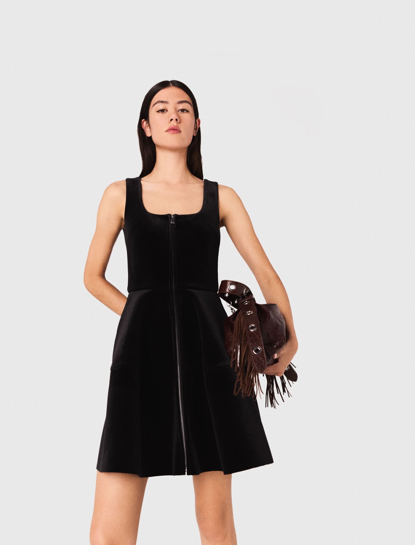 Mini velvet skater dress Black / Gray For Women | Maje