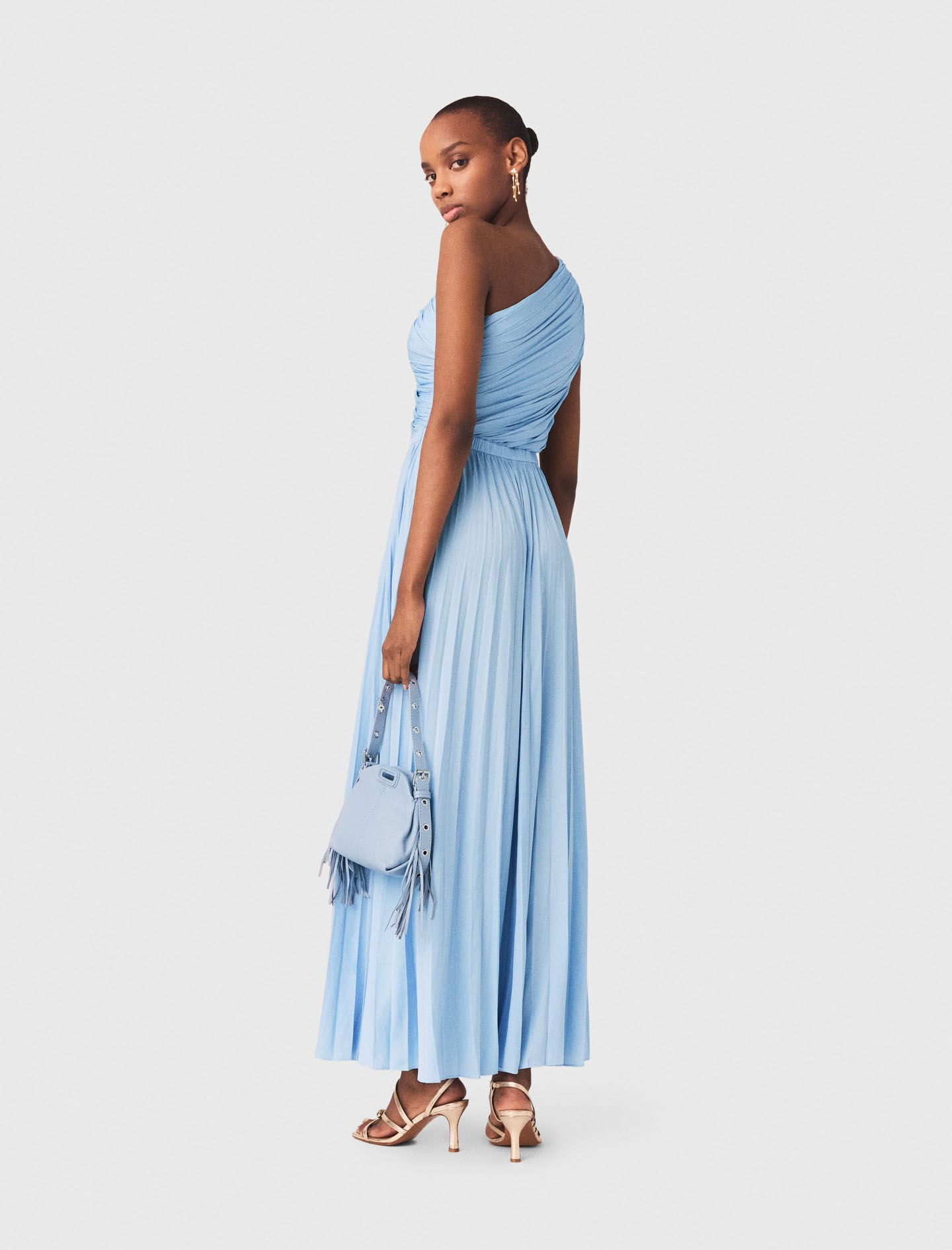 Asymmetrical pleated maxi dress Blue For Women | Maje