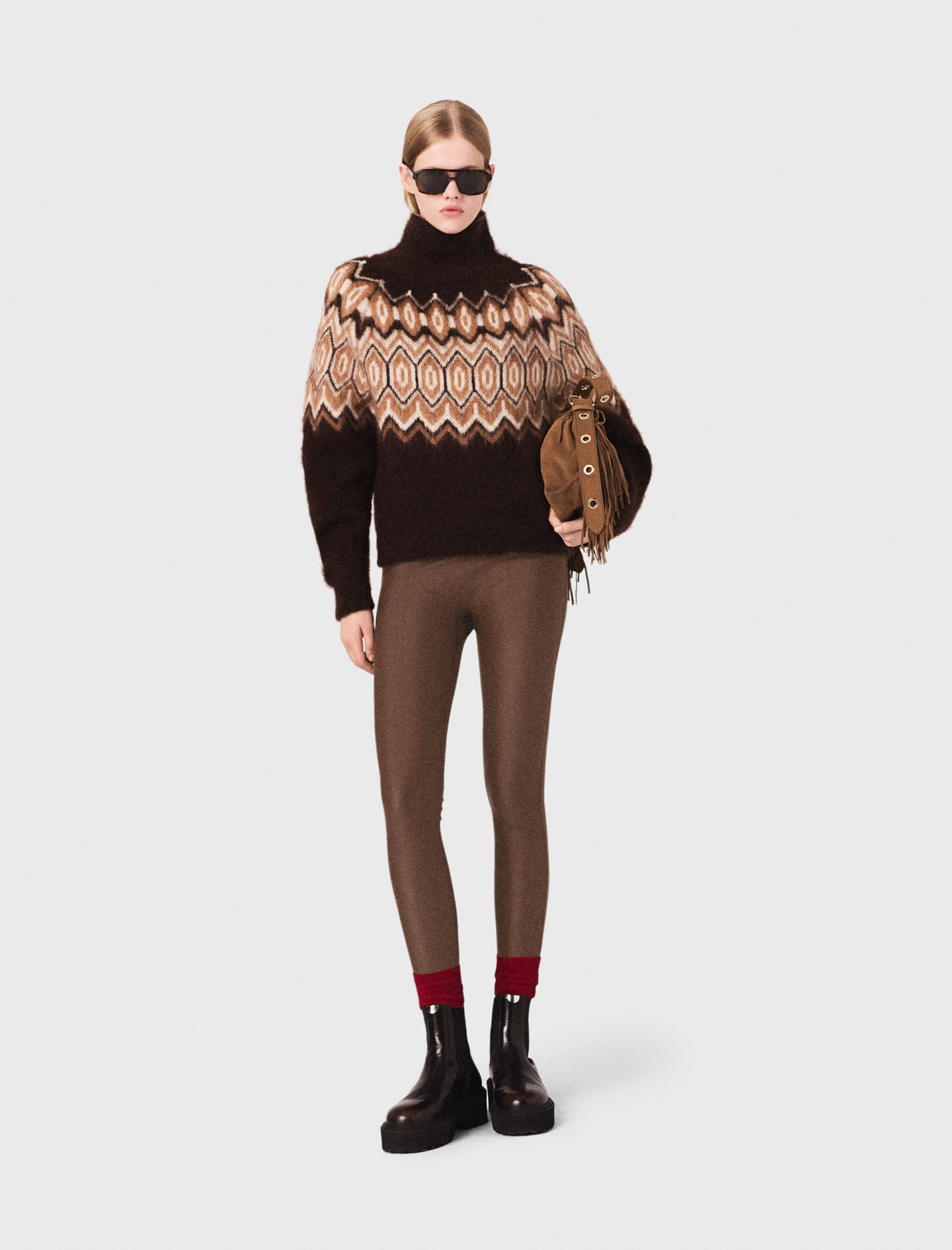 Fair Isle high-neck sweater Brown For Women | Maje