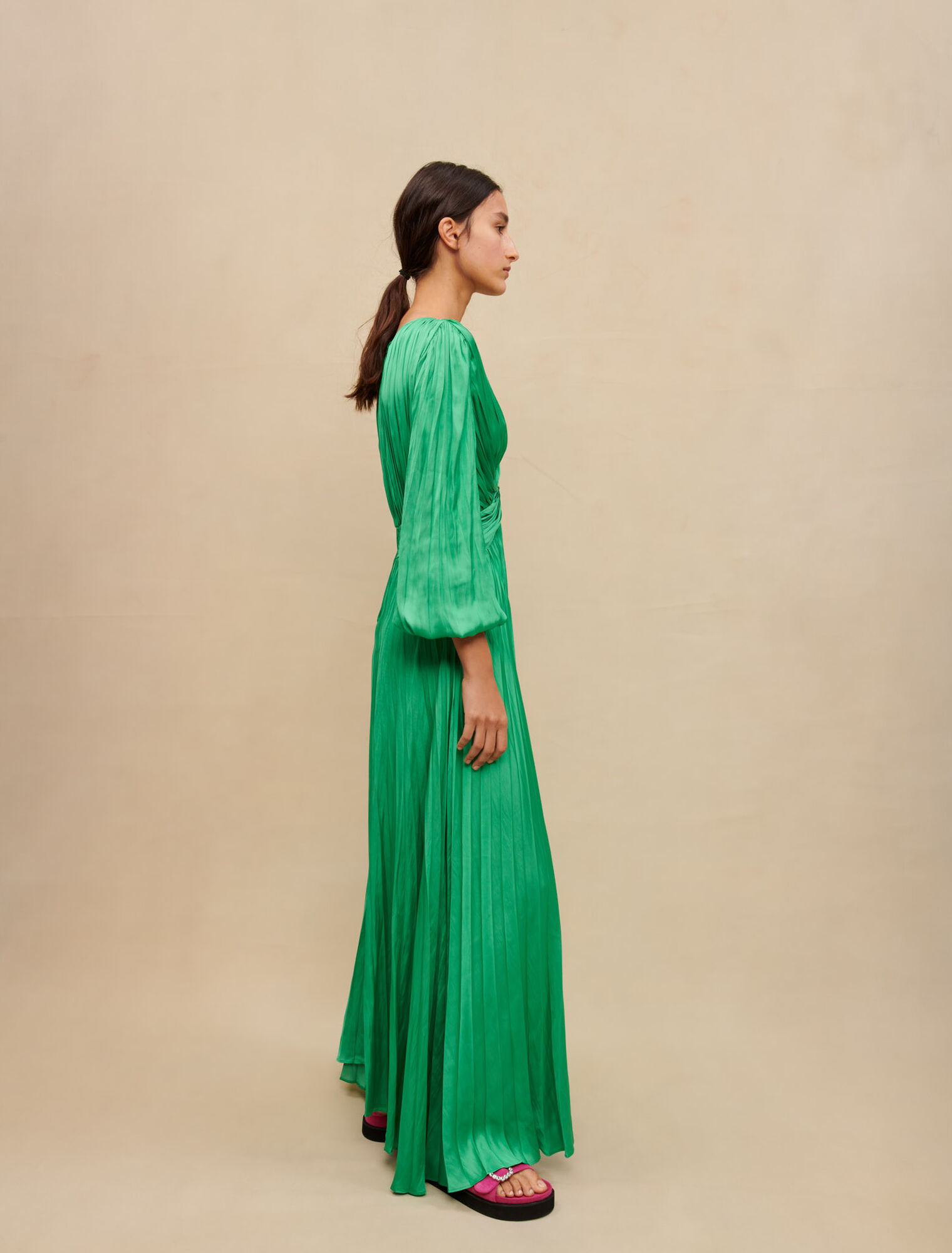 Long draped satiny dress