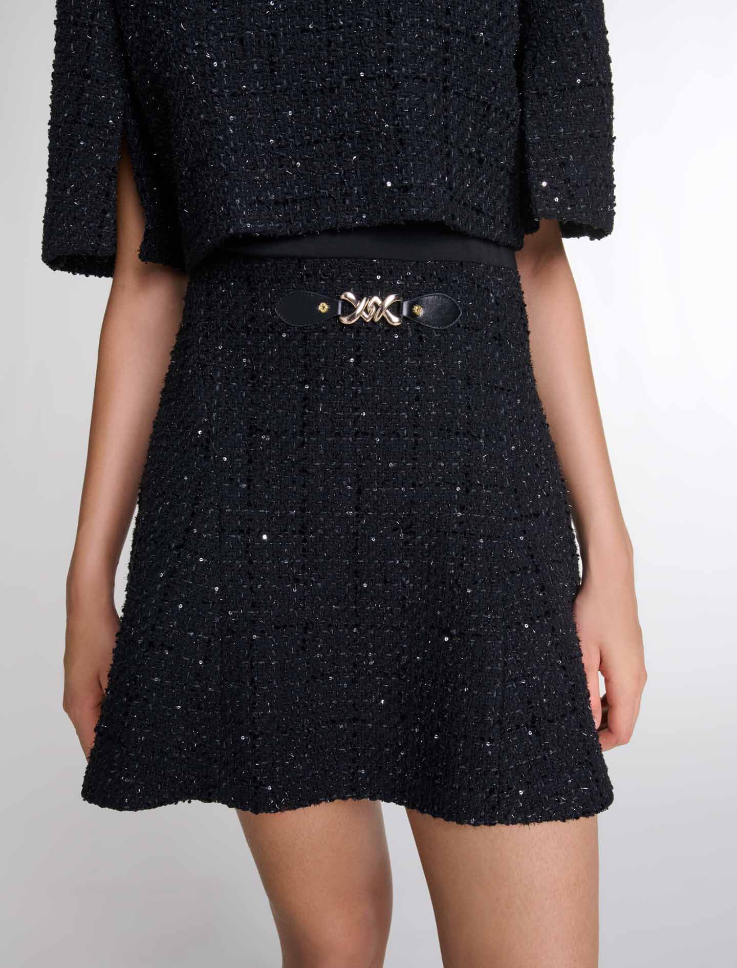 Tweed 2-in-1 short dress Black / Gray For Women | Maje