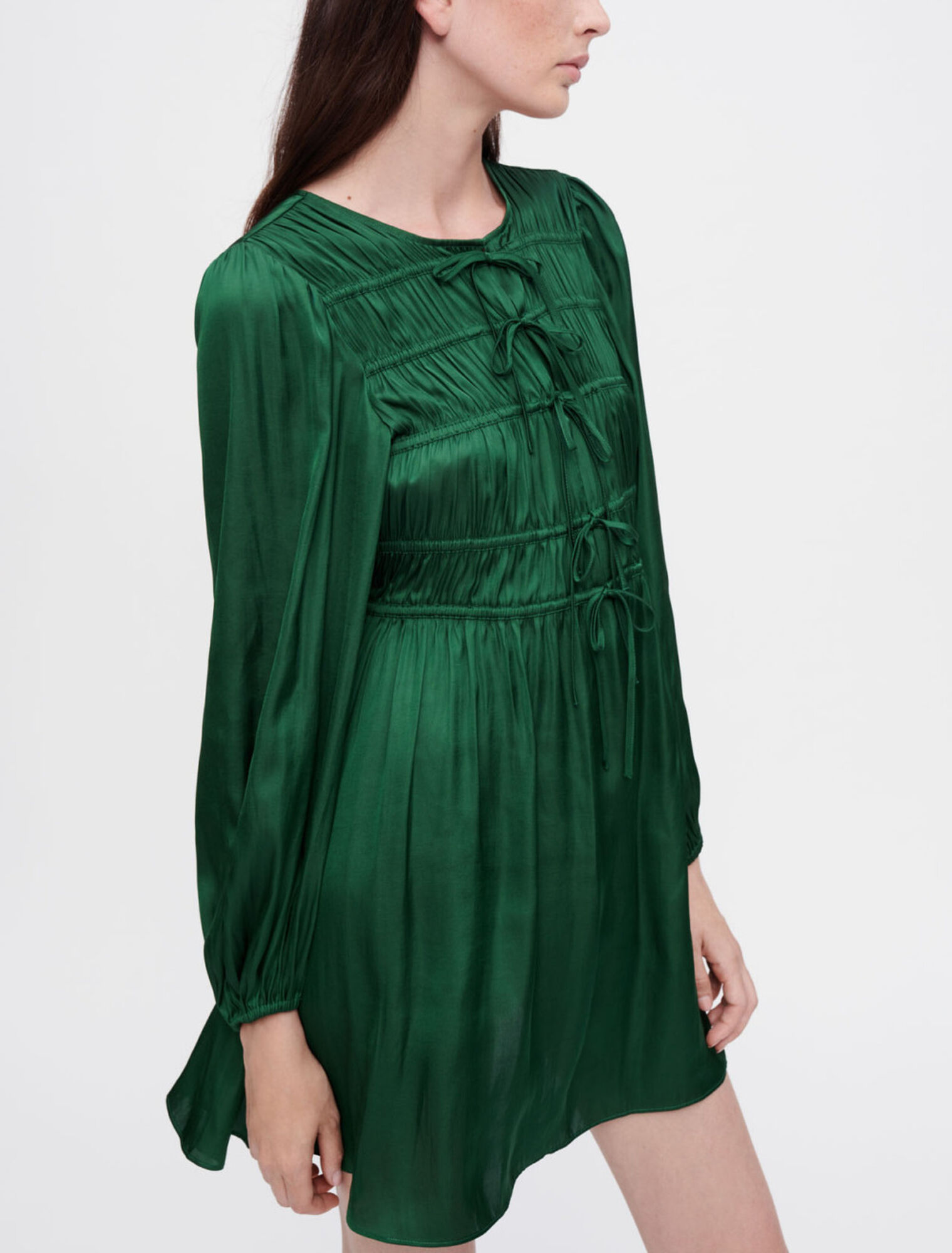 Satin dress, tie for gathering
