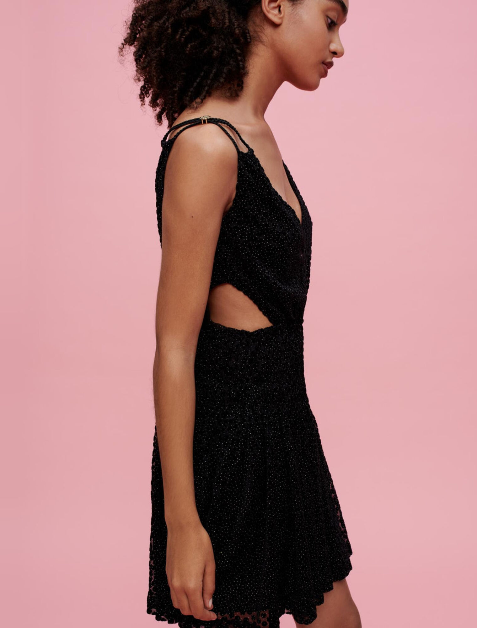Strapless velvet feather dress