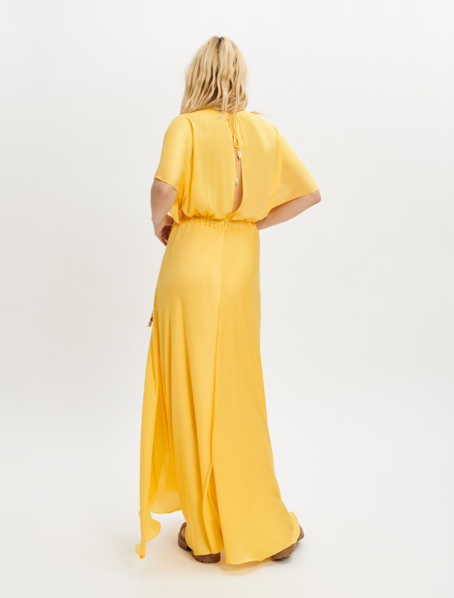Satin scarf dress with pearl jewels