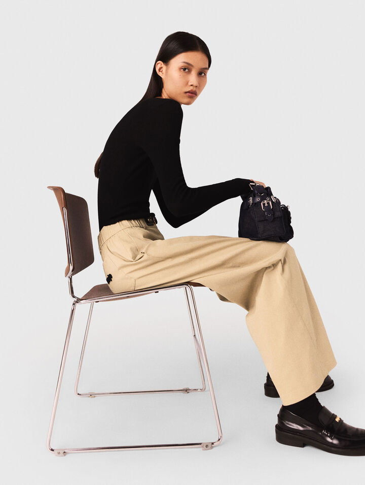 Wide-leg cotton trousers