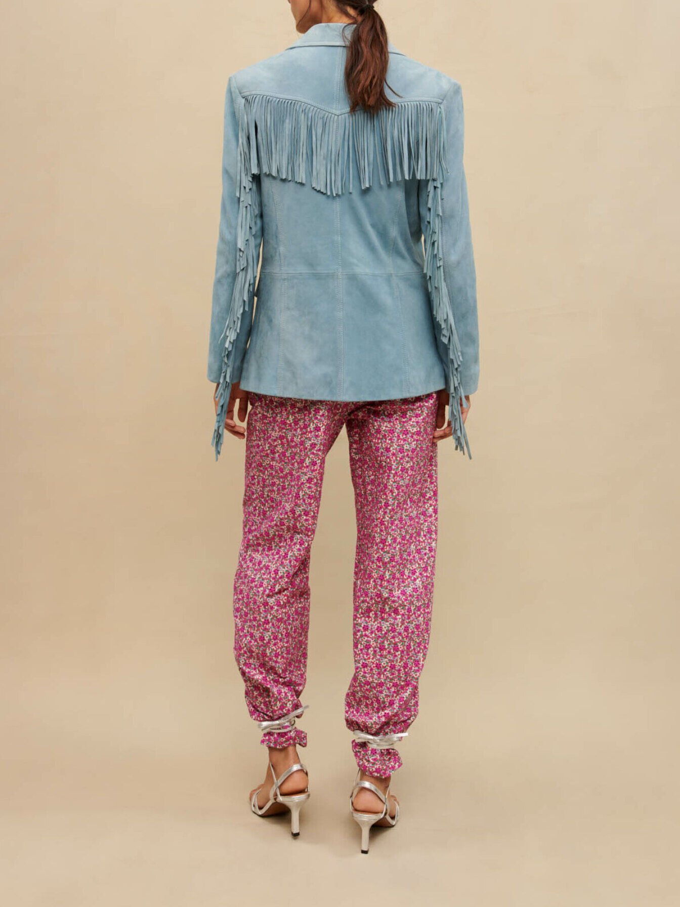 Suede leather jacket with fringing Blue For Women | Maje