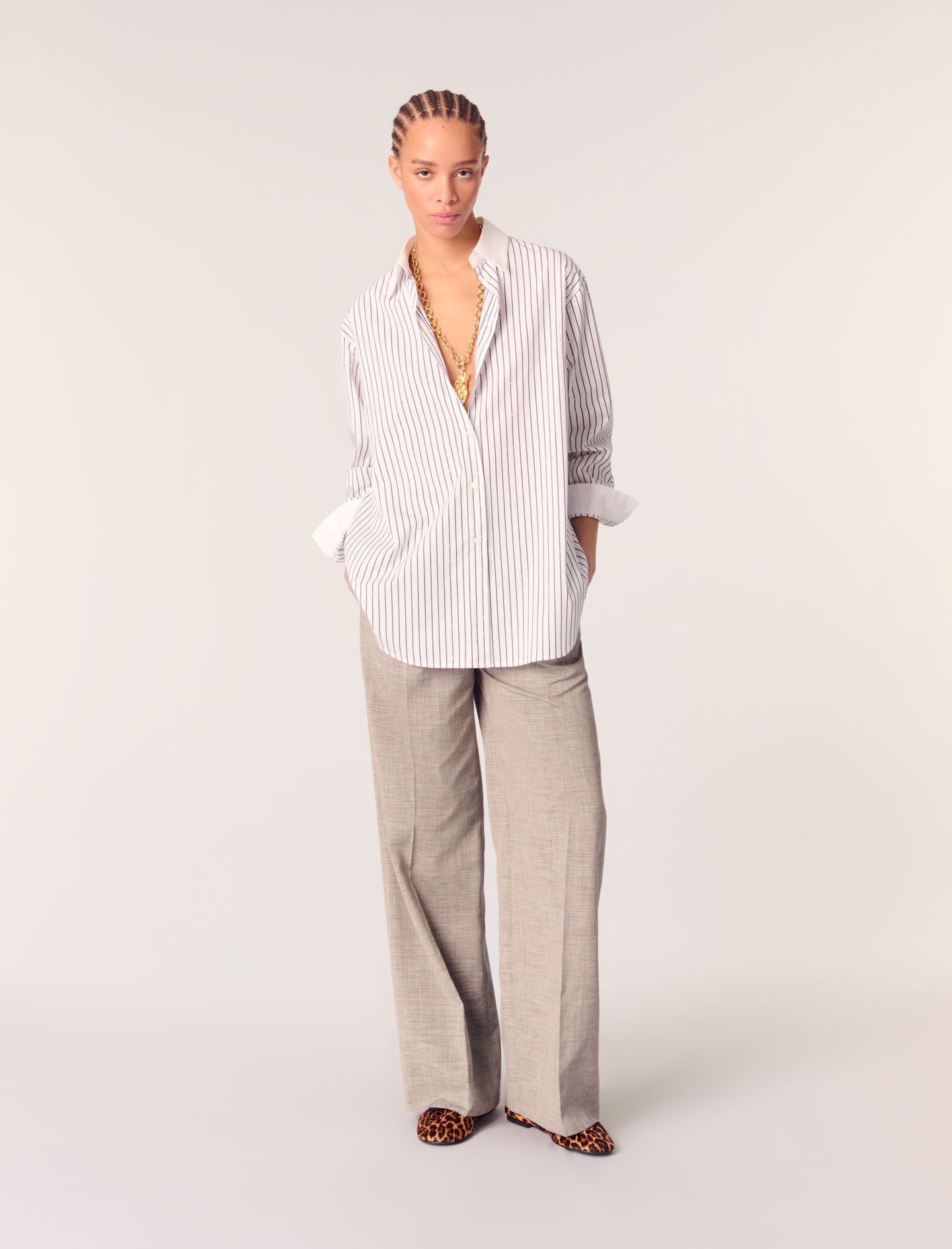 最安値に挑戦！ Bicolor shirt striped Rhinestone For Maje | Women トップス
