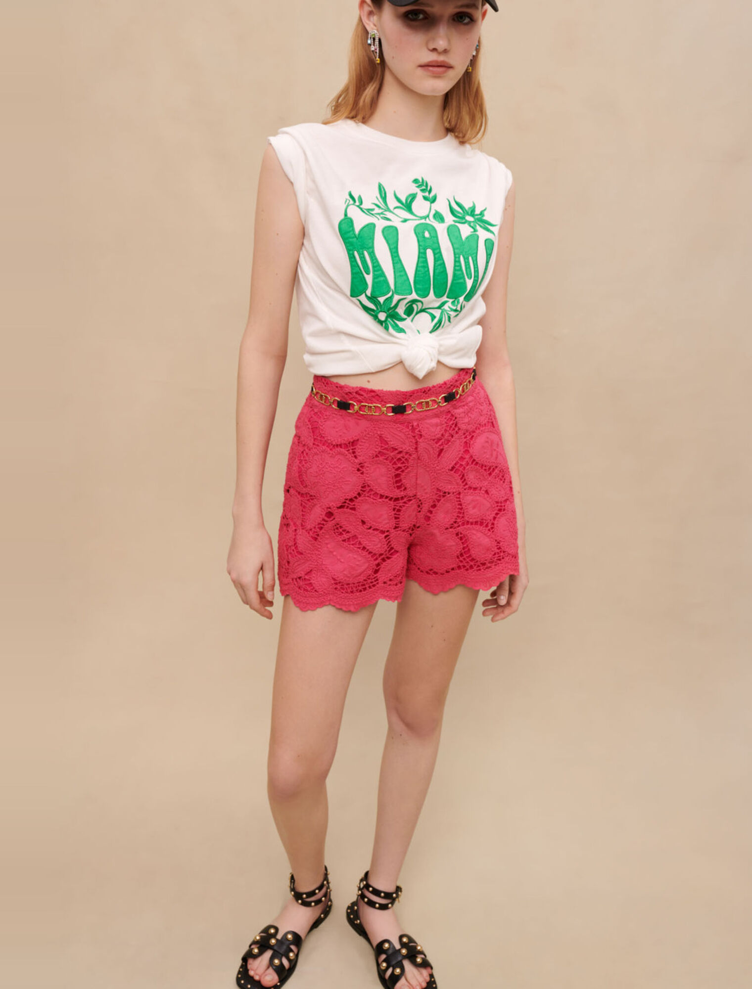 Openwork embroidered shorts