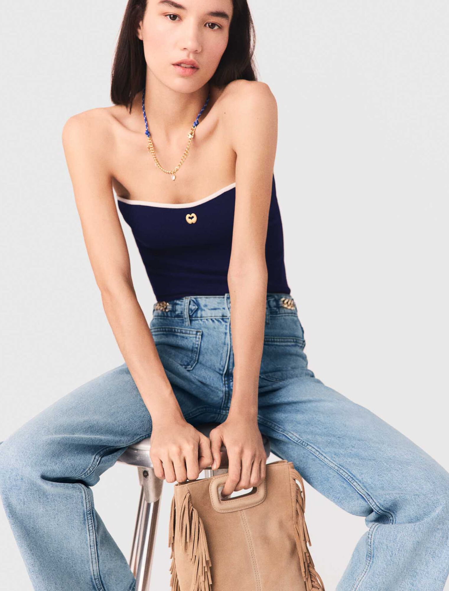 Contrast-knit bustier top