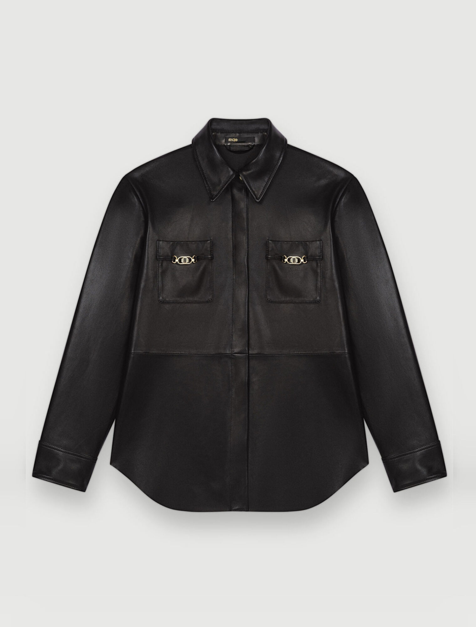 Black leather shirt with gold horsebits