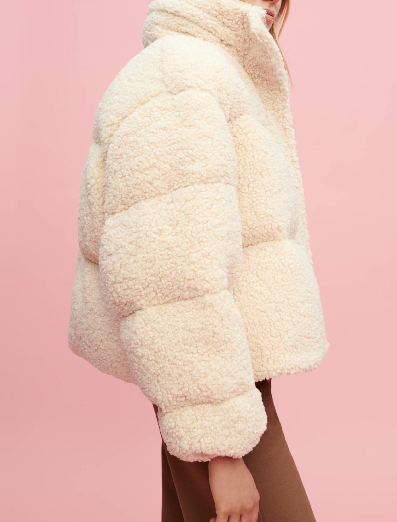 Ecru faux fur down jacket