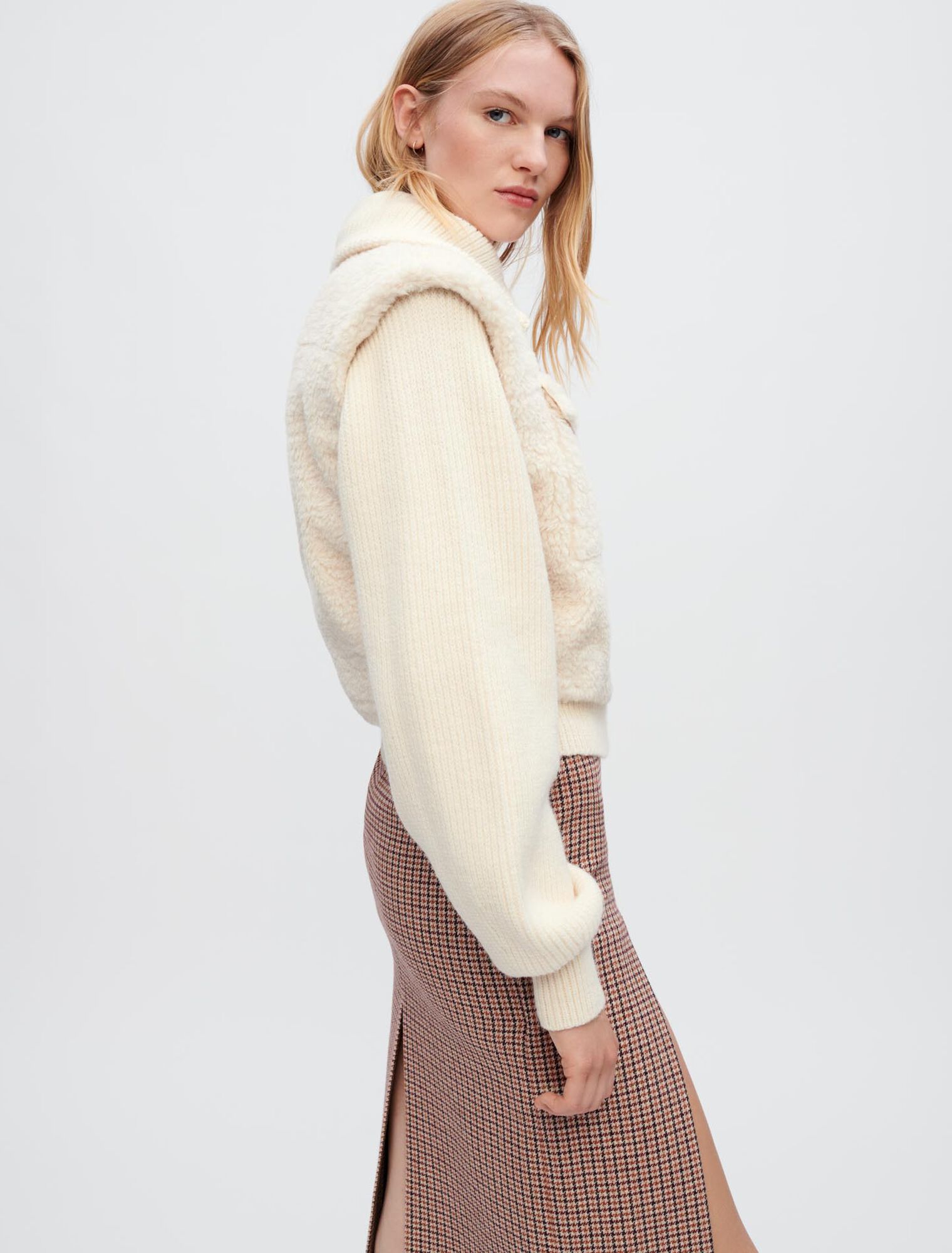 Faux fur and knit jacket