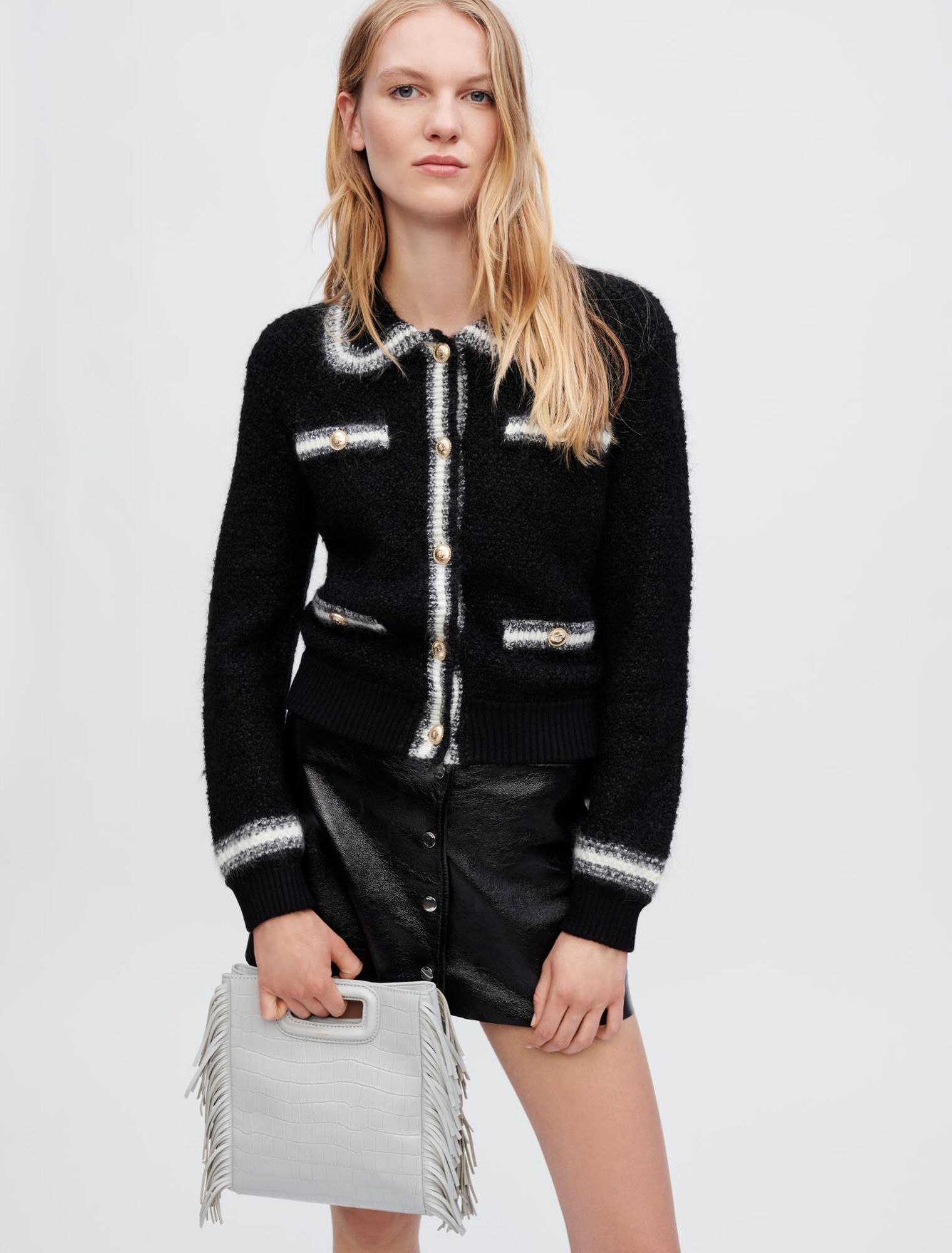 Thick, shiny knit cardigan