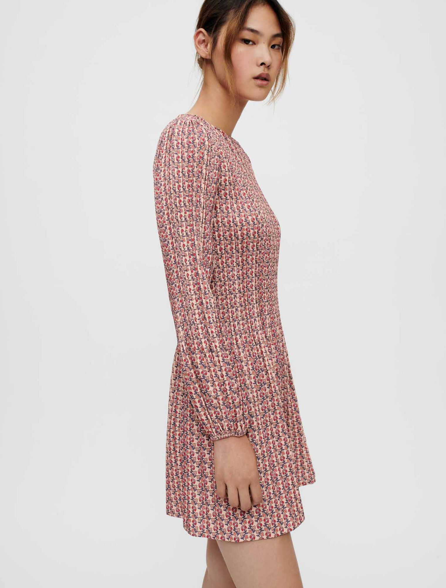 Printed, pleated dress