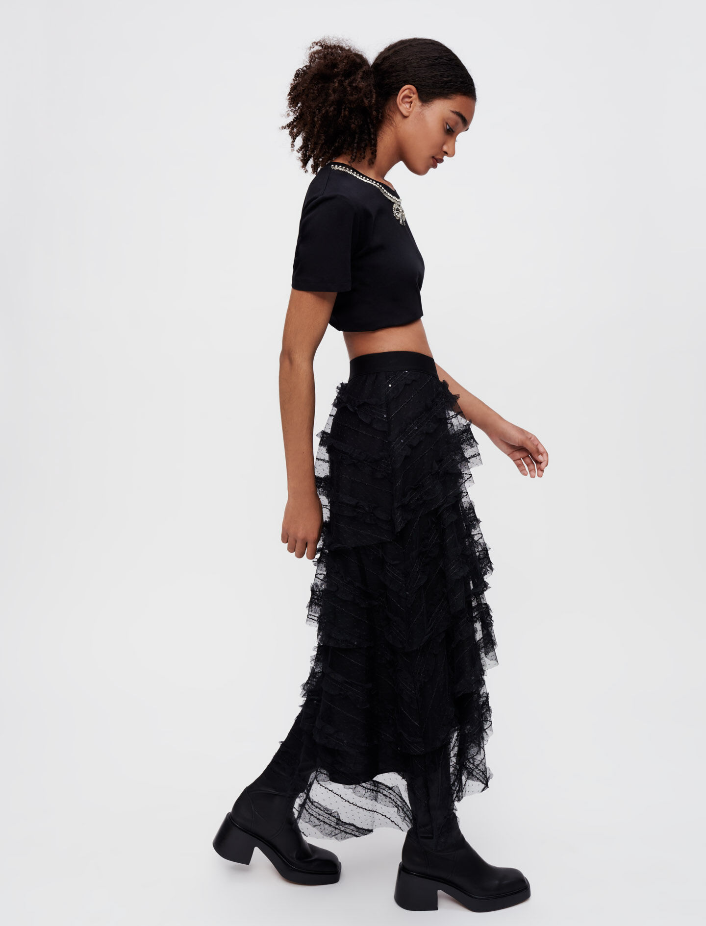 Dotted Swiss tulle skirt with sequins