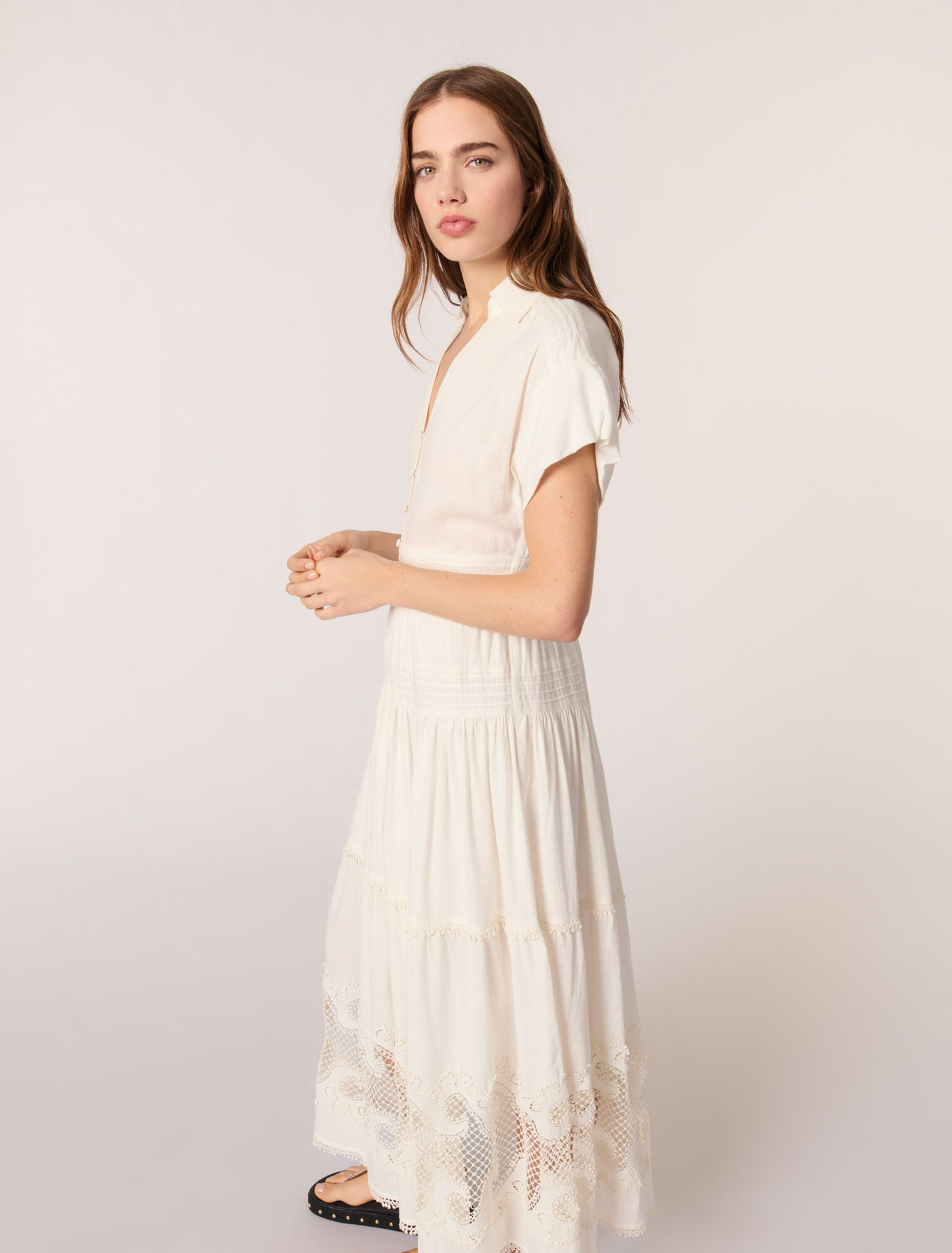 Embroidered ruffled maxi dress