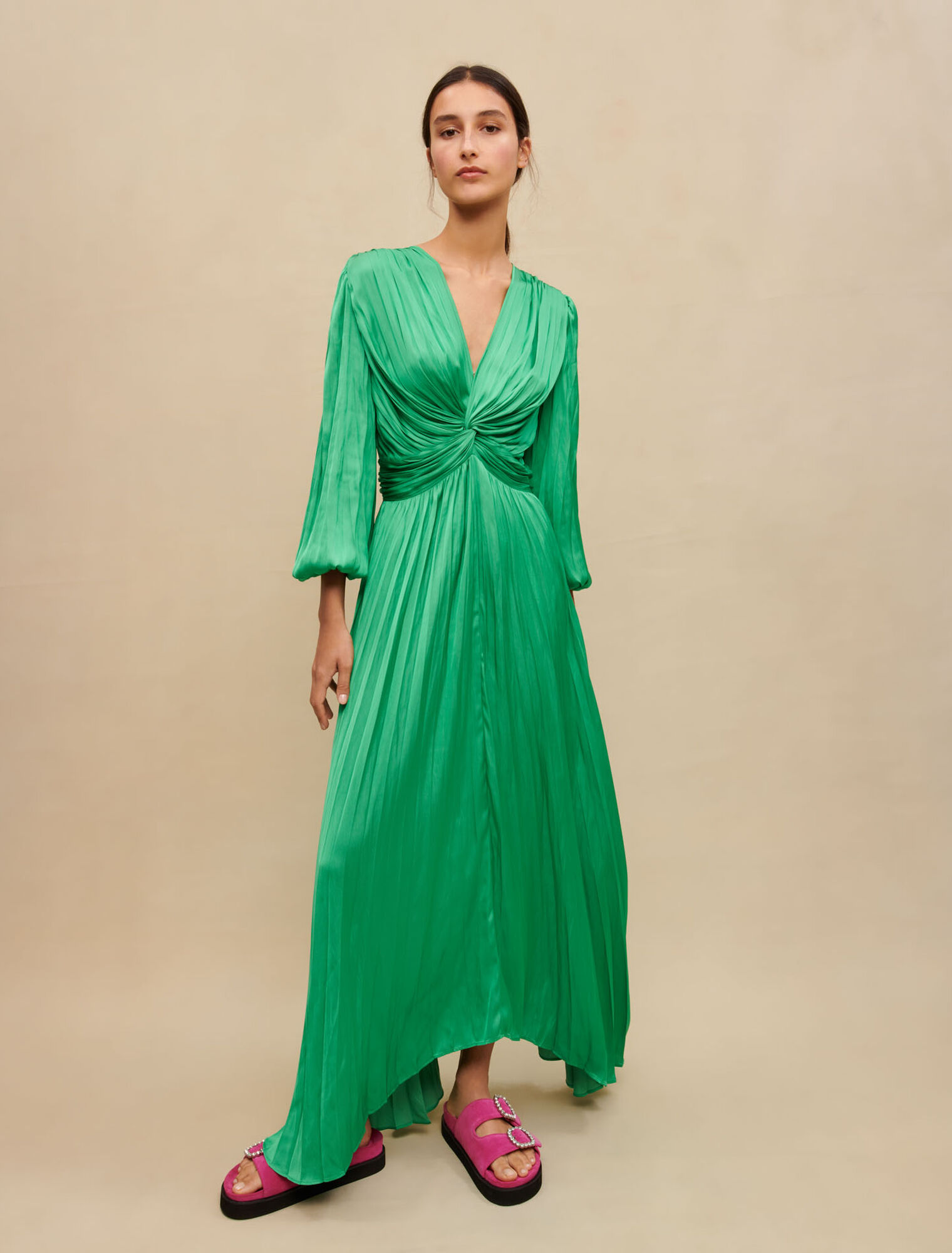 Long draped satiny dress