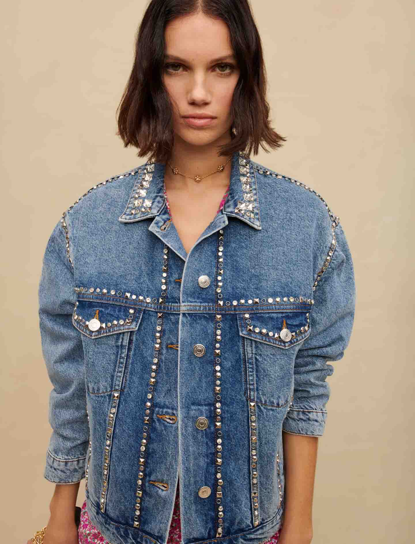 くらしを楽しむアイテム Denim jacket rhinestones with ジャケット・アウター