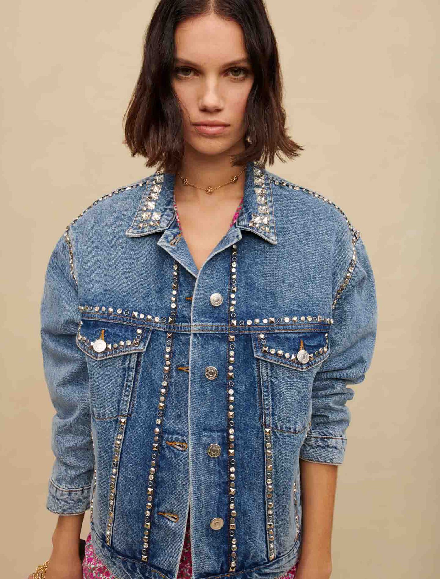 Denim jacket with rhinestones