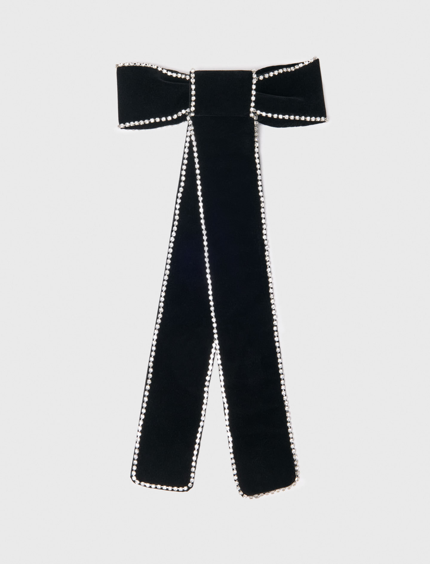Rhinestone velvet bow barrette Black / Gray For Women | Maje
