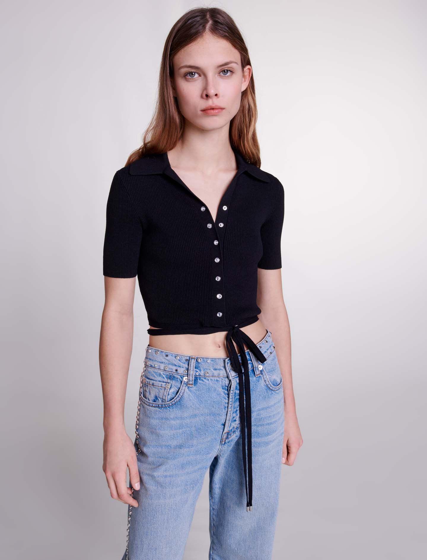 トップス MJ Poplin shirt with rhinestones Blue For Women | Maje
