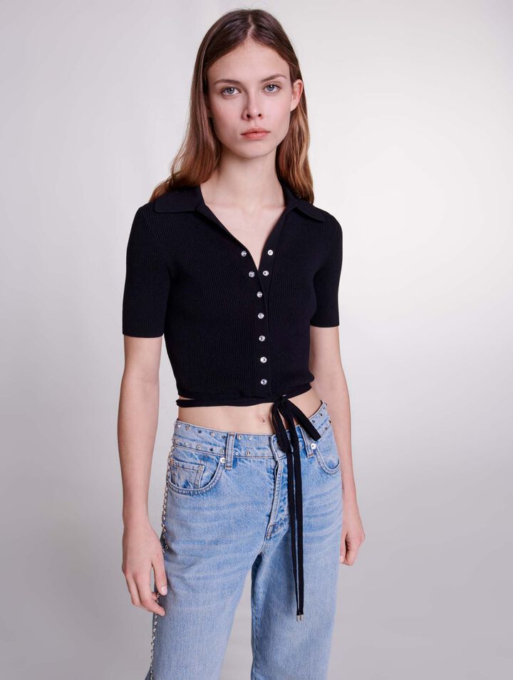 Knit crop top with ties