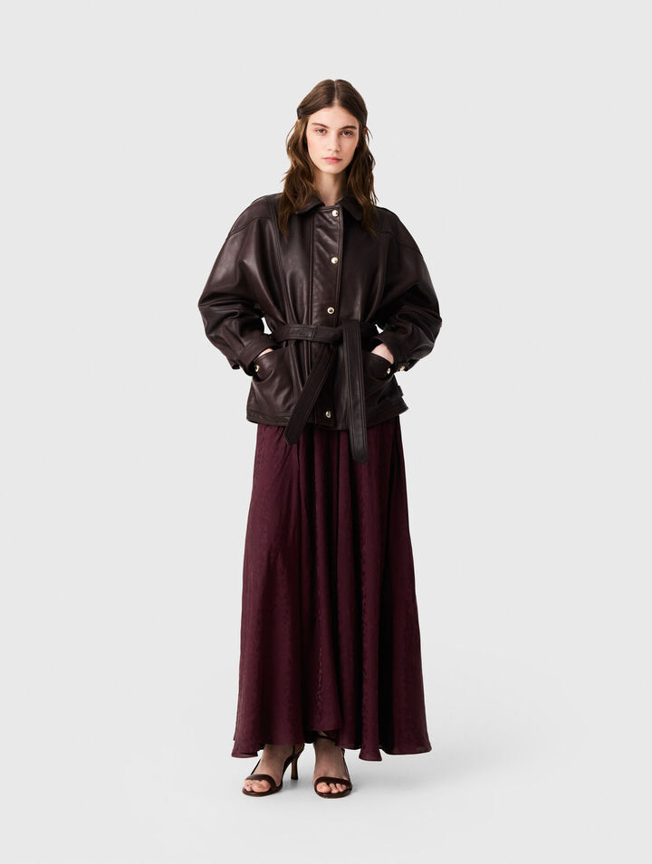 Oversize gold-button leather jacket