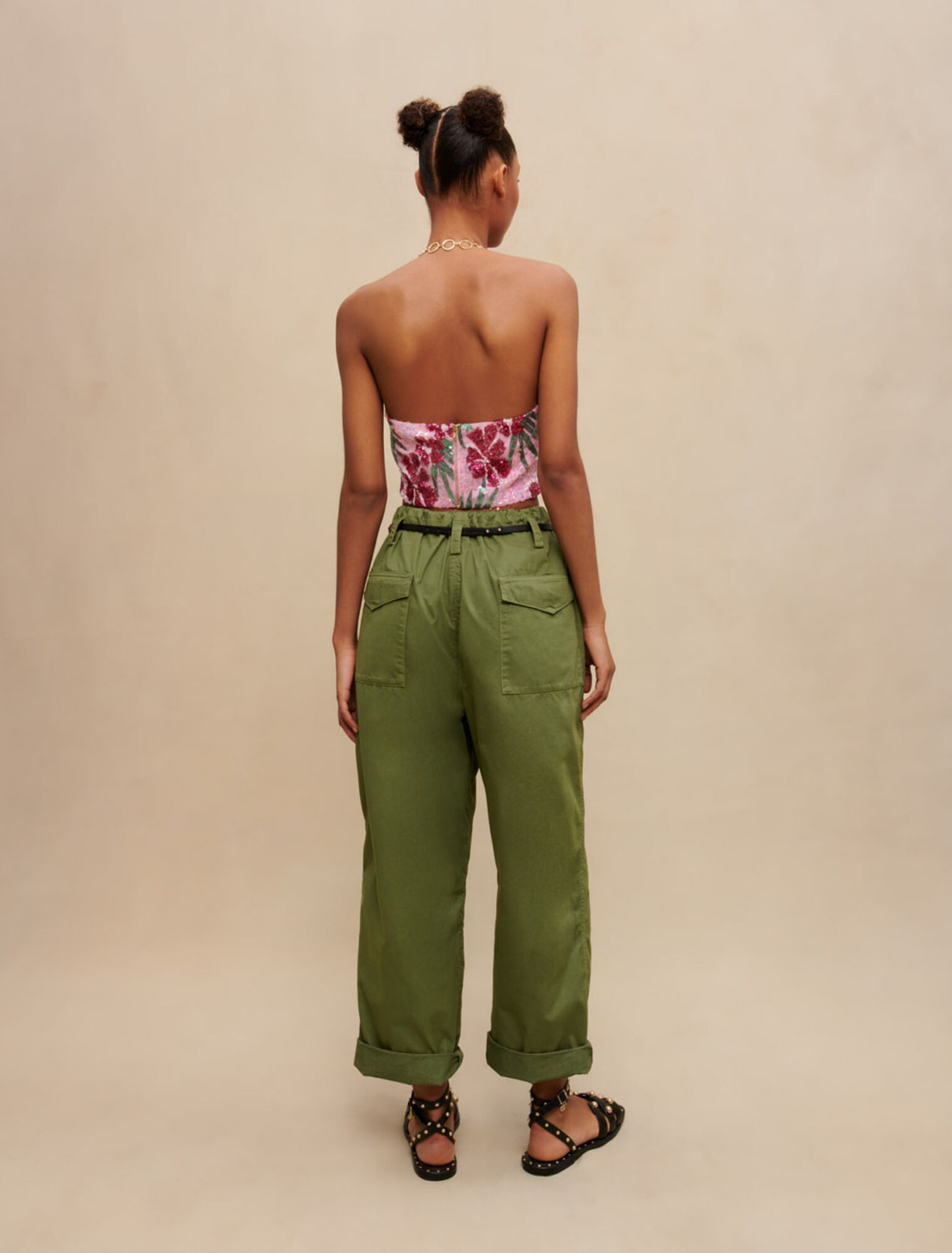 Hibiscus sequined crop top