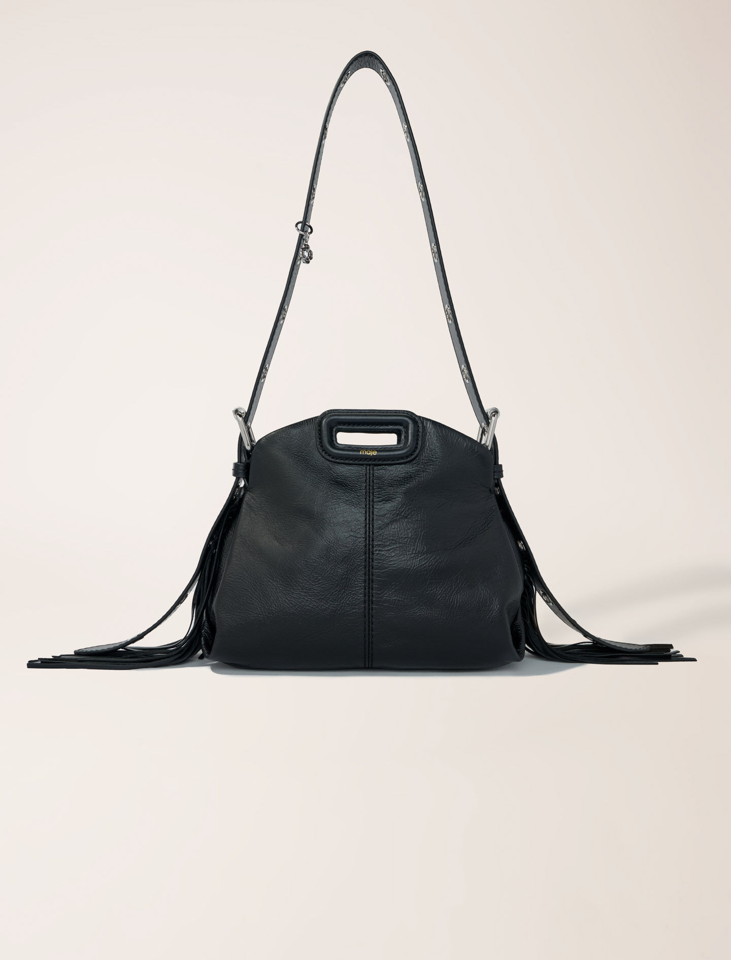 Crackle leather mini Miss M bag Black / Gray For Women | Maje
