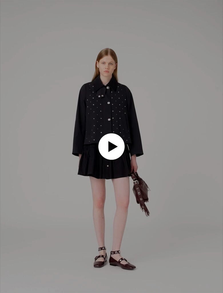 Cropped velvet collar jacket Blue For Women | Maje