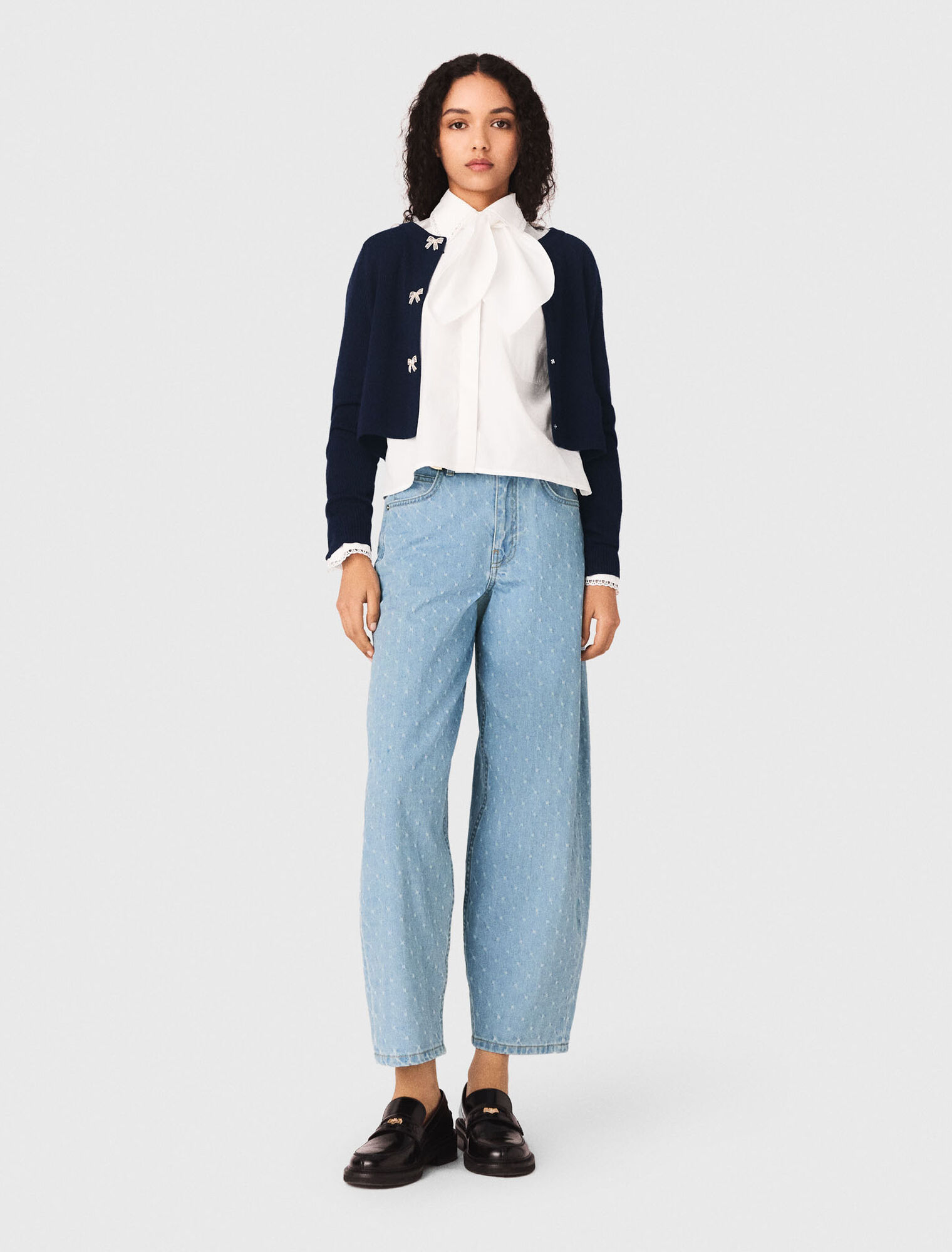 Jewelled bow-button cardigan