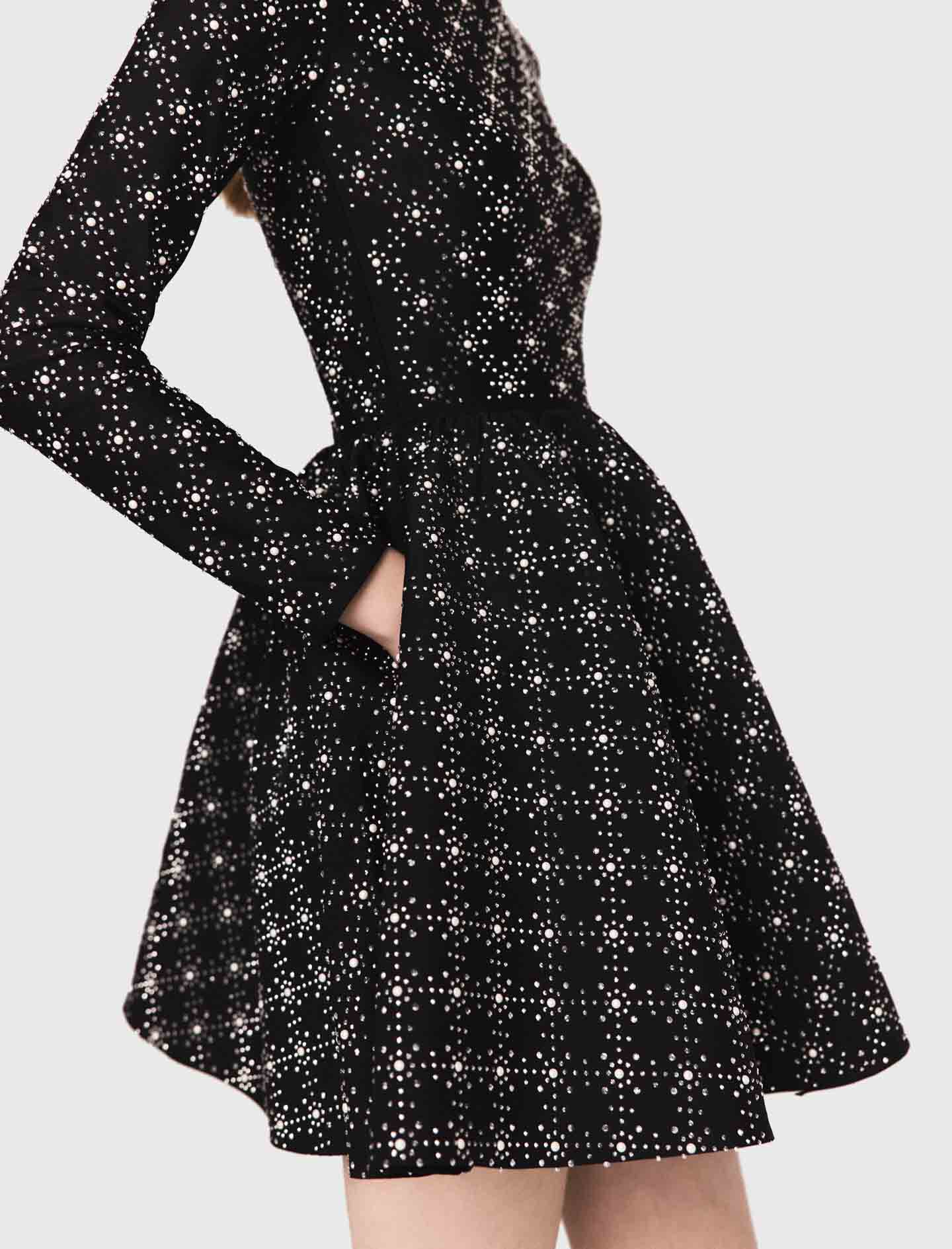 Pearl and rhinestone skater dress Black / Gray For Women | Maje