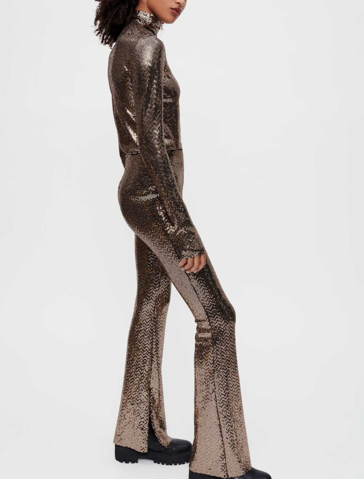 Sequin stretch and flare pants