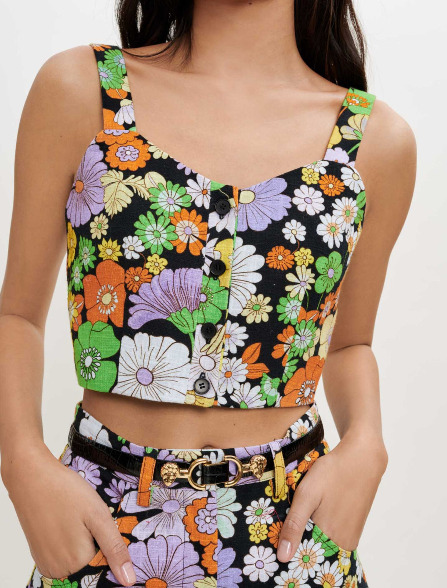 70's floral printed crop top