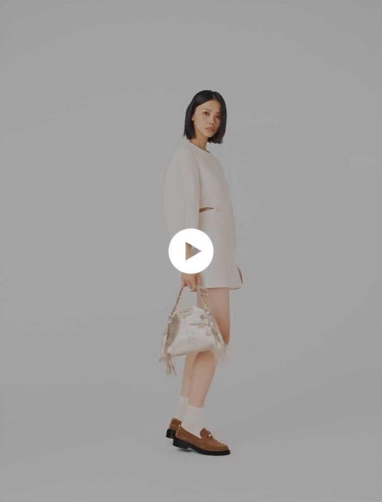 Short balloon-sleeve tweed dress White For Women | Maje