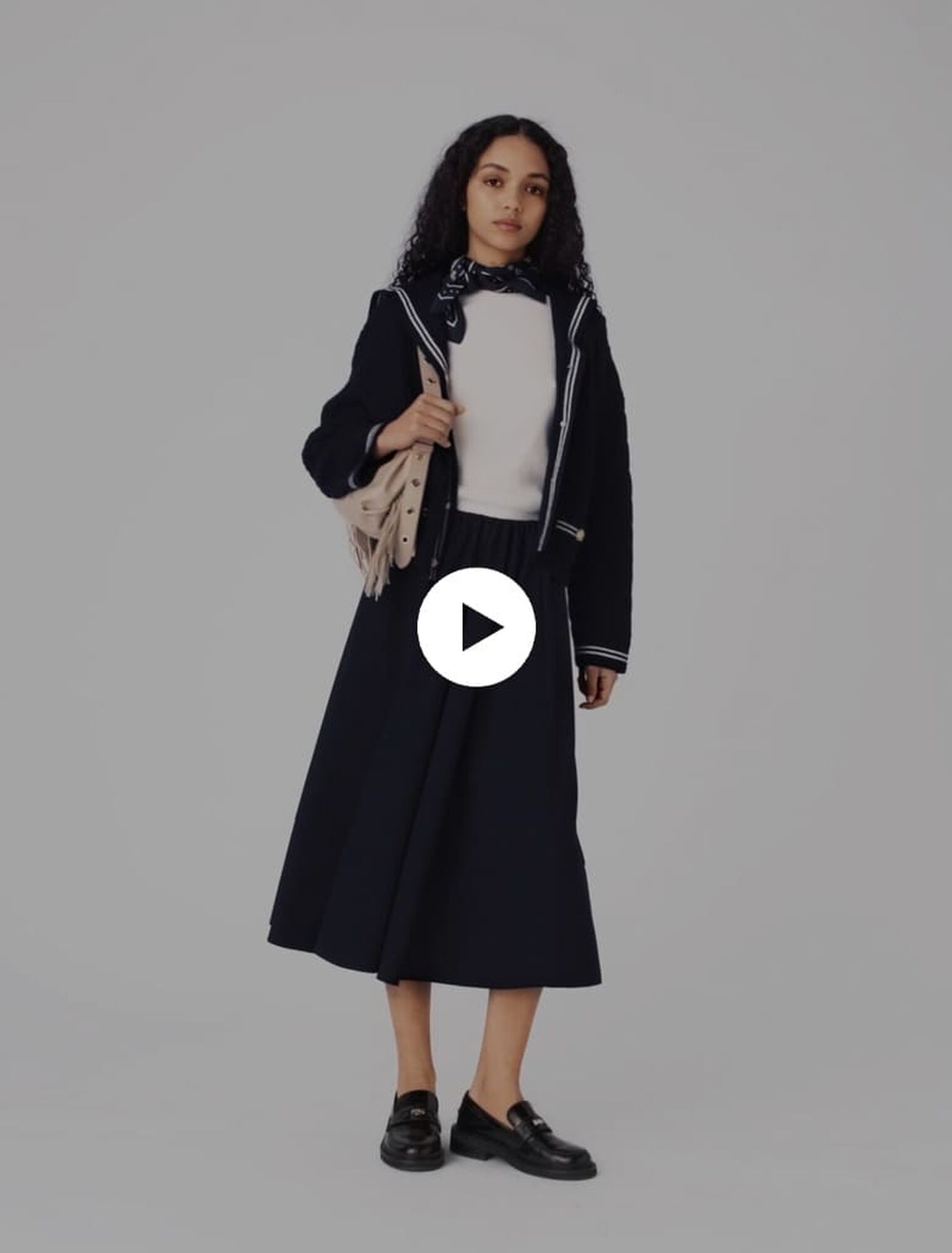 Striped tailored midi skirt