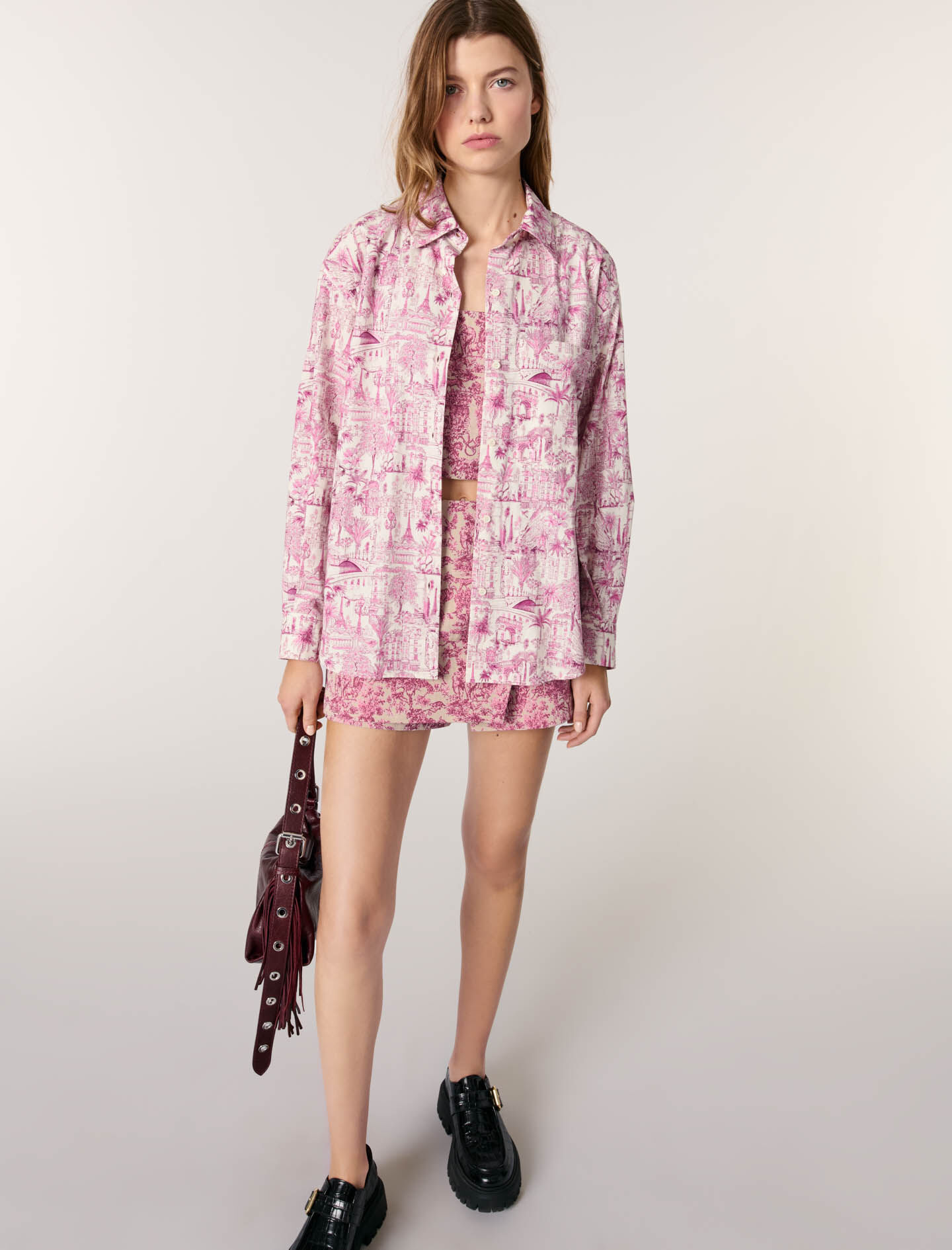 Oversize patterned shirt Pink For Women | Maje