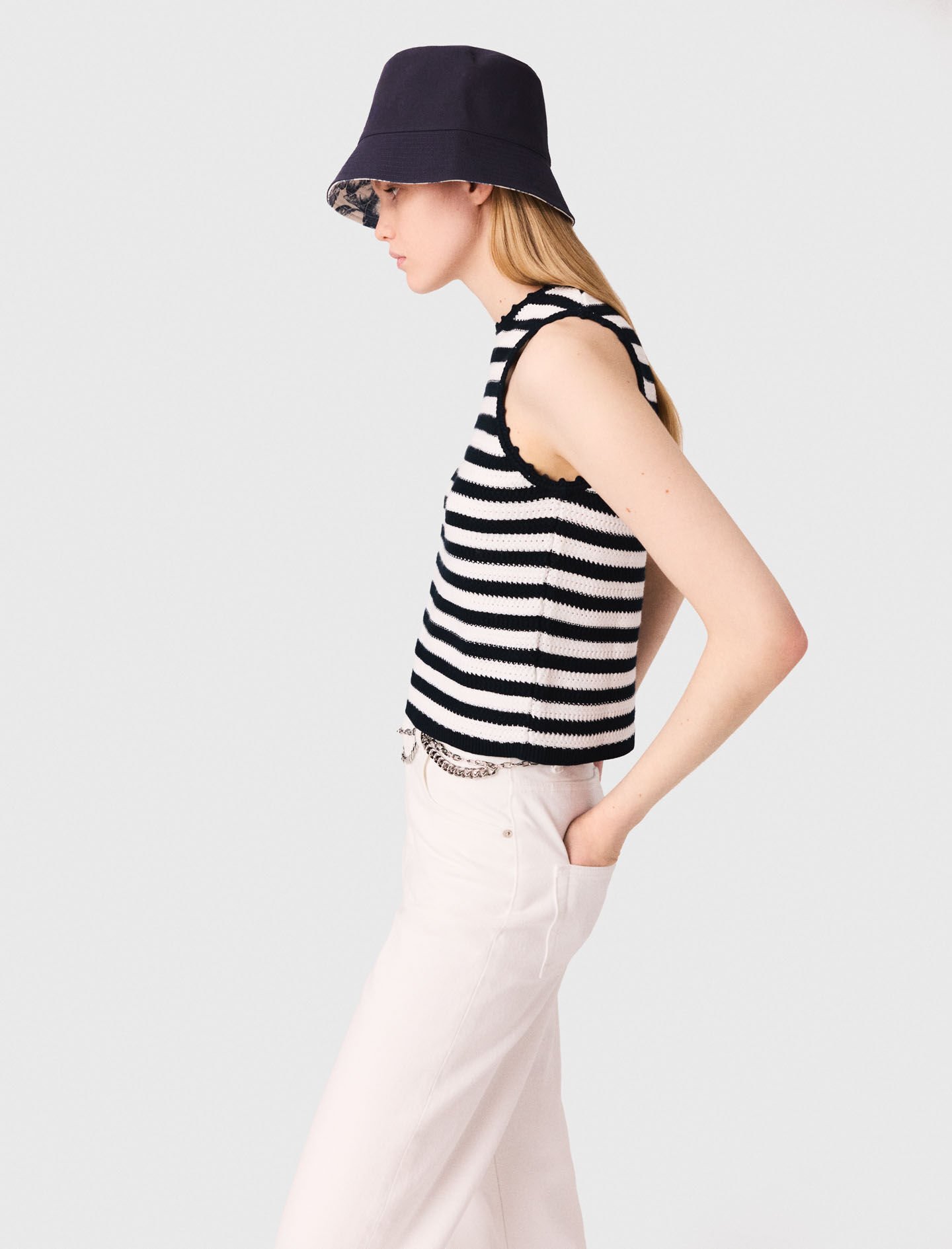 568pp Crochet-knit top Bicolor For Women | Maje
