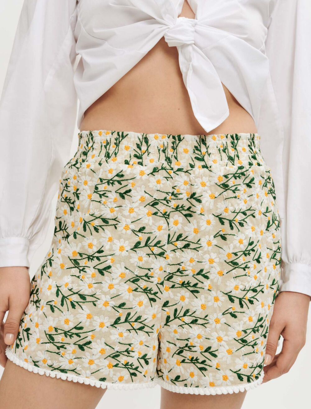 Embroidered floral shorts White For Women | Maje