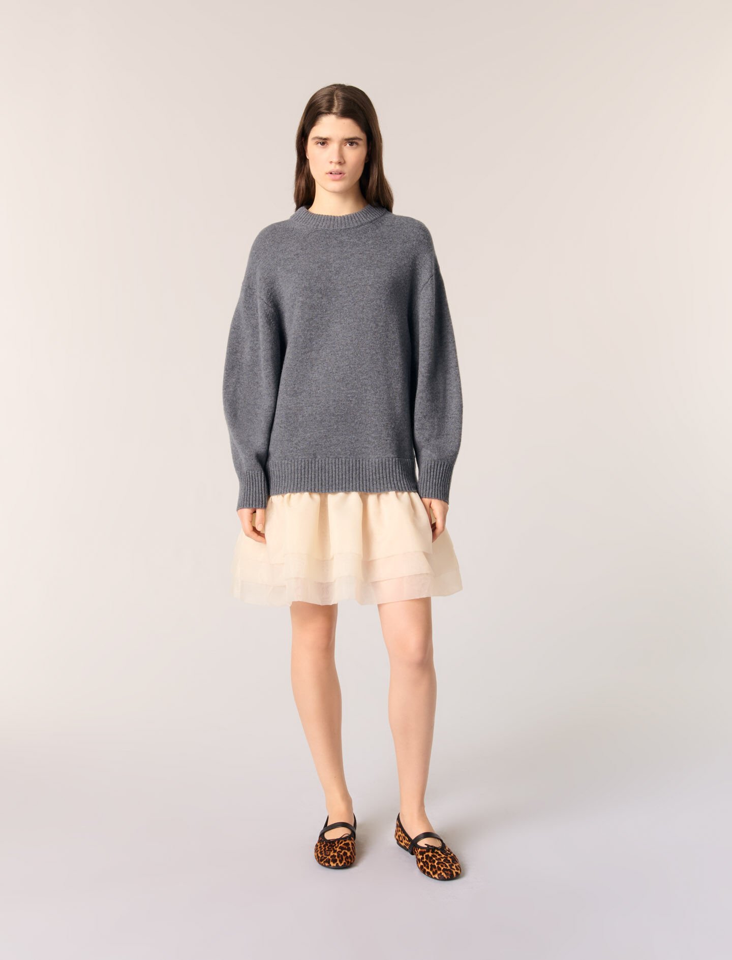 Wool and organza dual-fabric dress Bicolor For Women | Maje