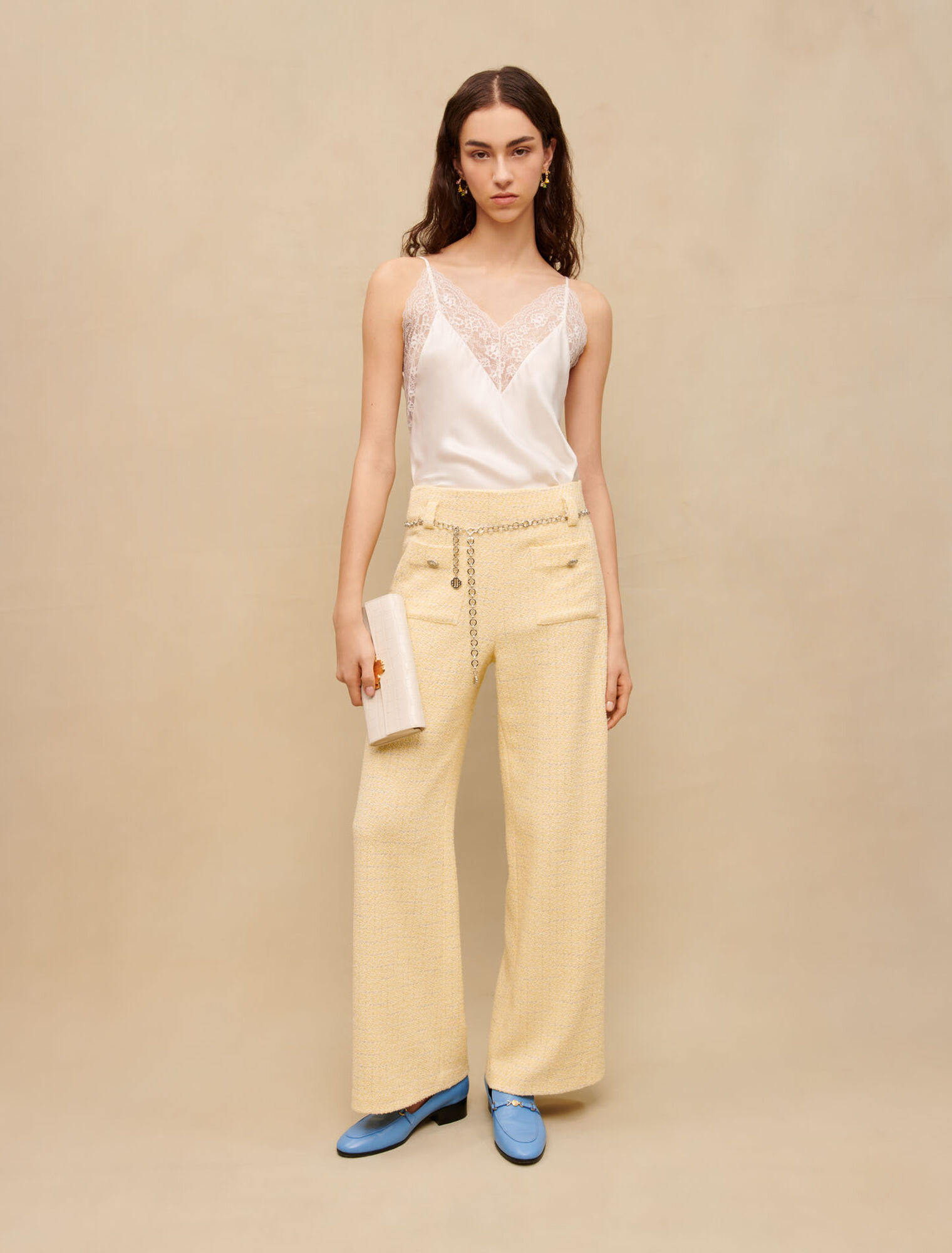 Silk satin and lace top