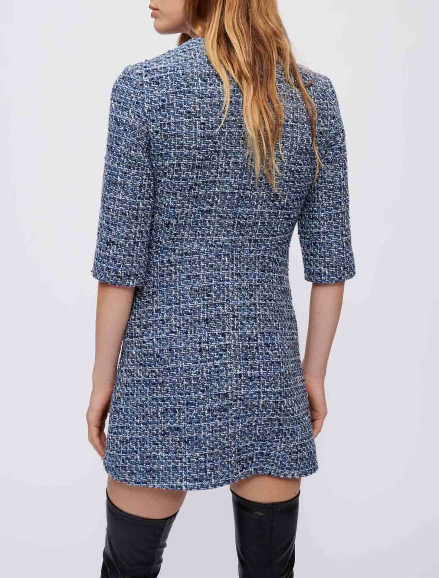 Short tweed dress with accentuated waist