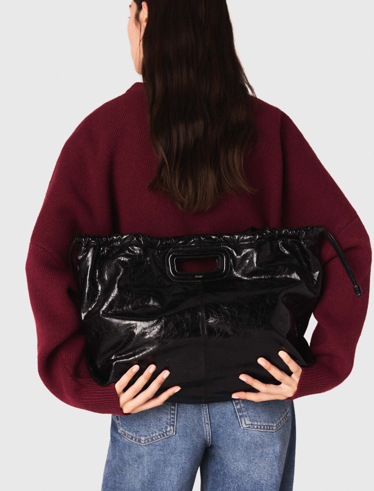 Crackled leather M Tote bag Black / Gray For Women | Maje