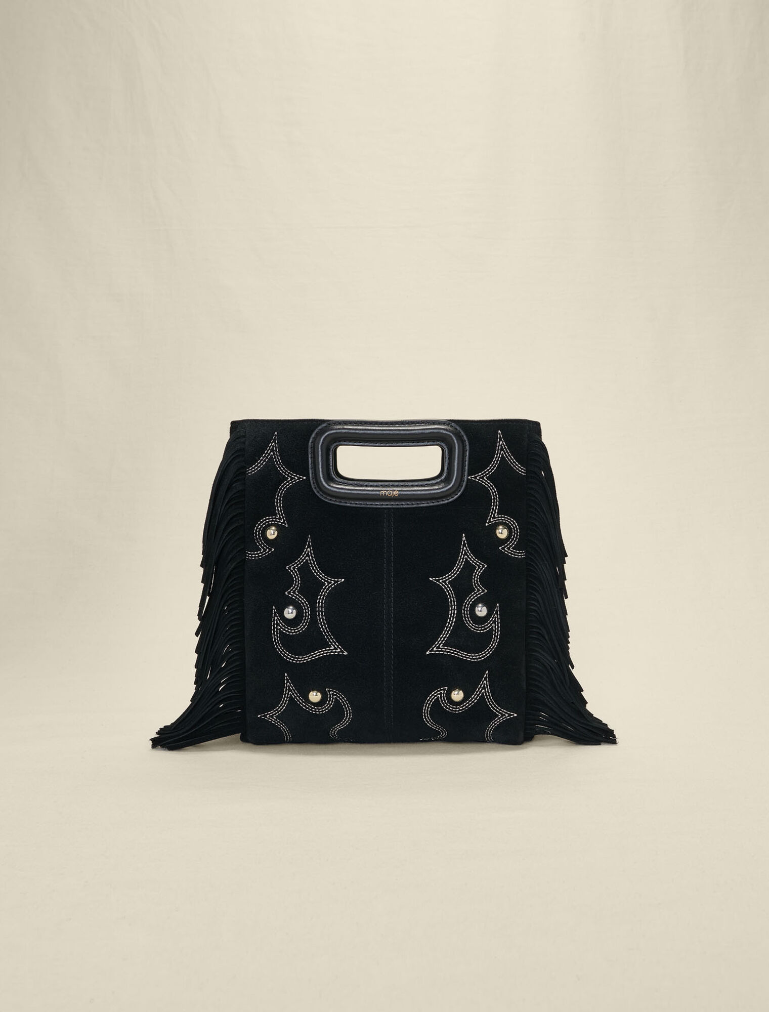 Embroidered studded leather M bag